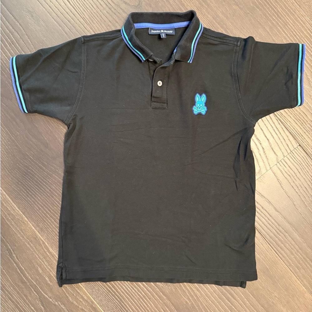 Psycho Bunny Black Polo with Blue Trim